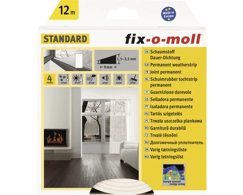 FIX-O-MOLL Standard Schuimrubber Tochtband Permanent Zelfklevend Wit 9mm X 12 M