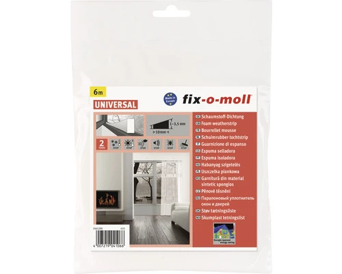 FIX-O-MOLL Universal Schuimrubber Tochtband Zelfklevend Wit 10 Mm X 1-3,5 Mm X 6 M